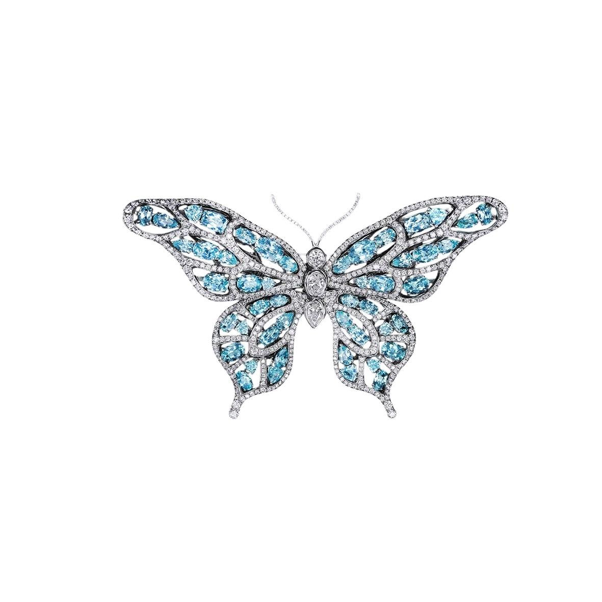Paraiba Diamond Butterfly Brooch
