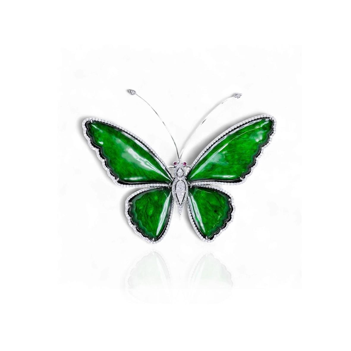Jade & Diamond Butterfly Brooch