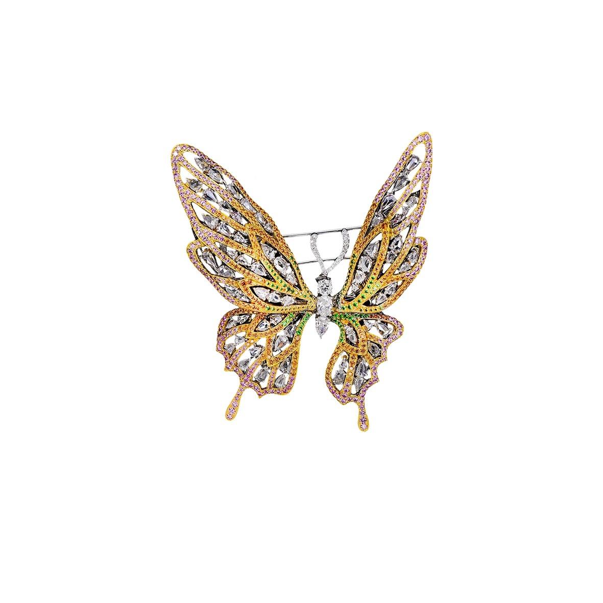 Sapphire Tsavorite Diamond Butterfly Brooch