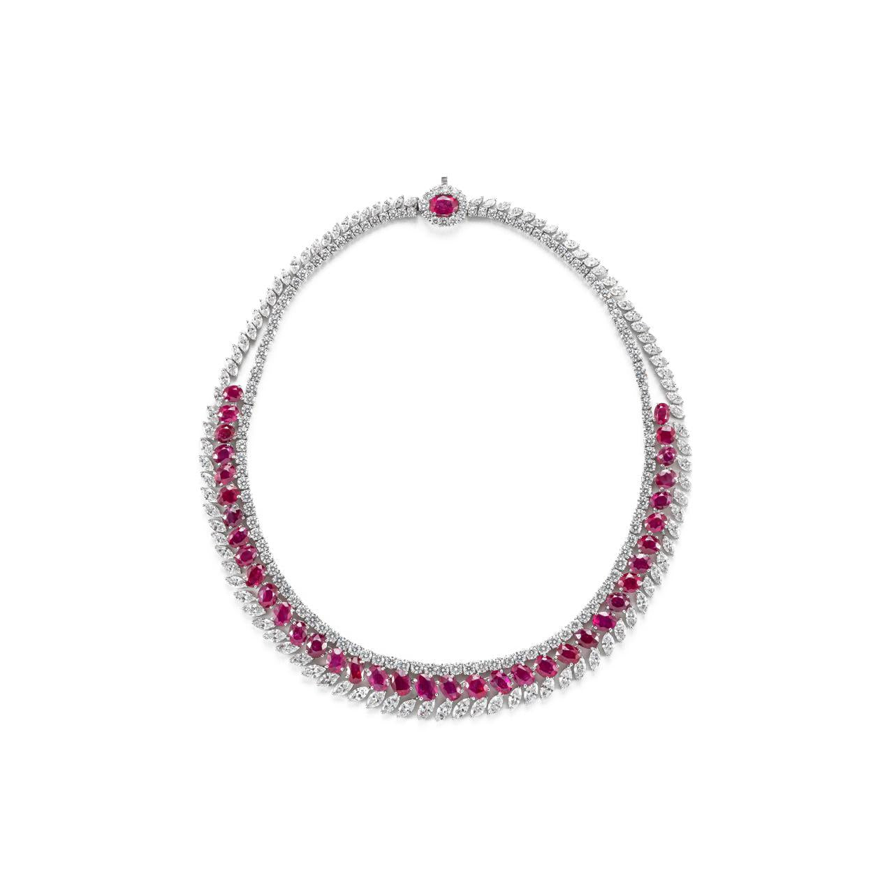 Unheated Burma Ruby Necklace and Earrings - K.S. Sze & Sons