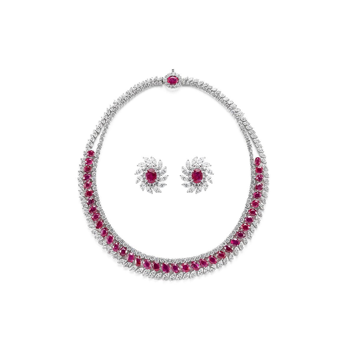 Unheated Burma Ruby Necklace and Earrings - K.S. Sze & Sons
