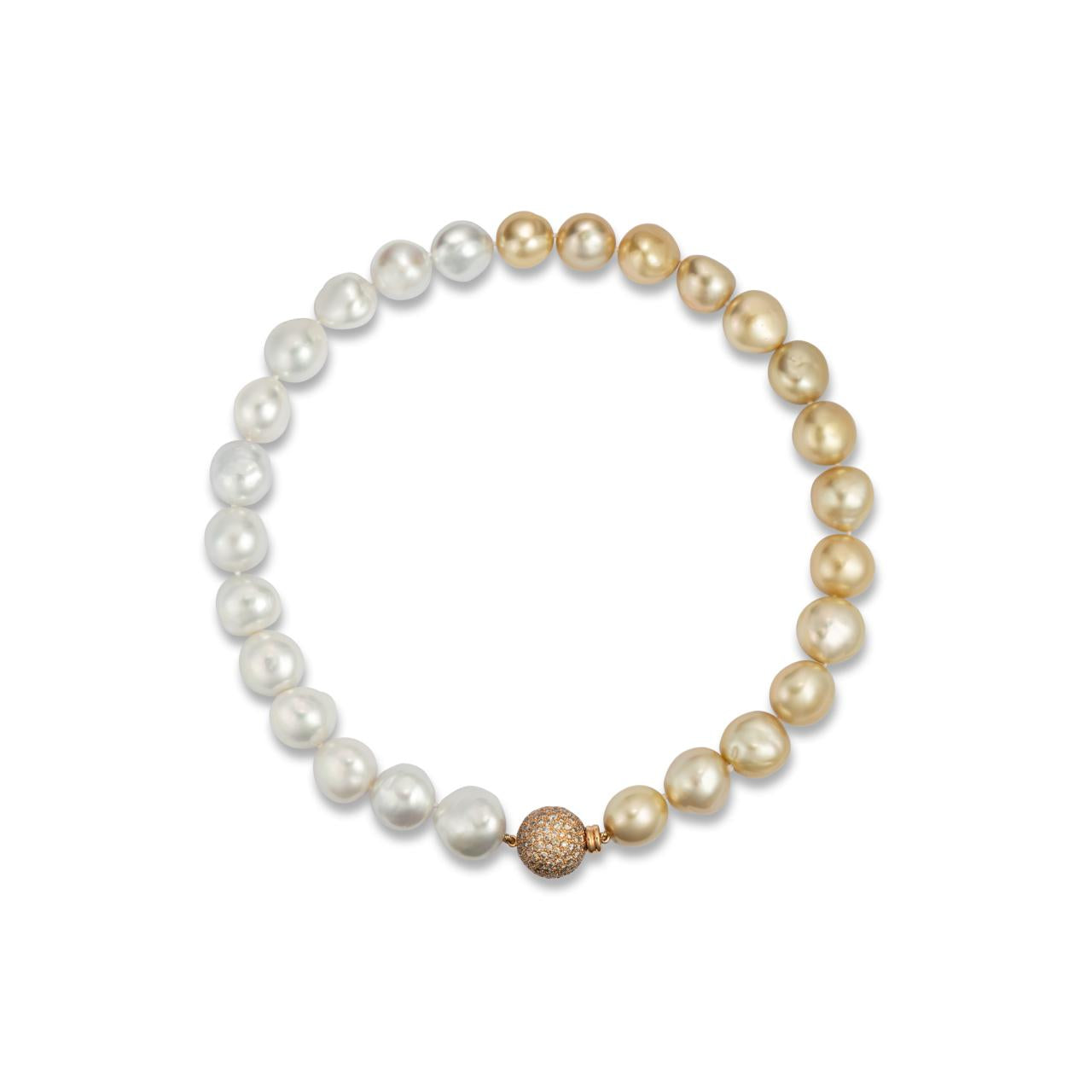 White & Golden South Sea Pearl Necklace - K.S. Sze & Sons