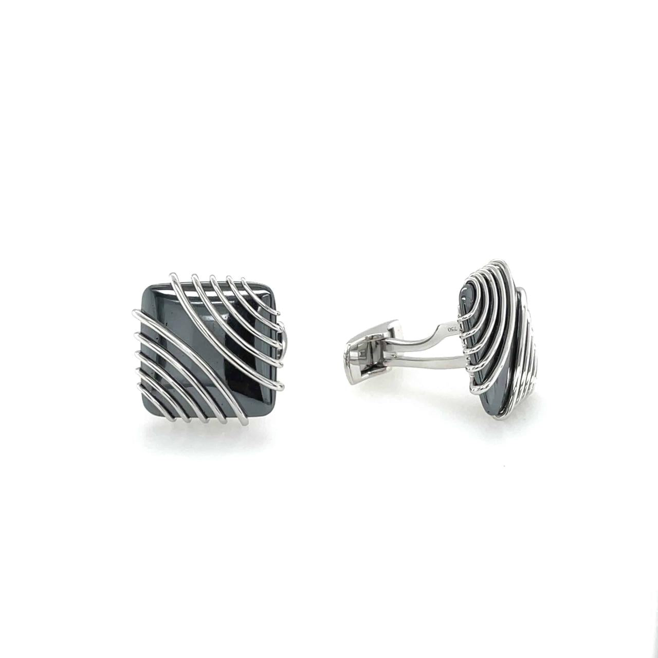 Hematite & White Gold Cufflinks - K.S. Sze & Sons