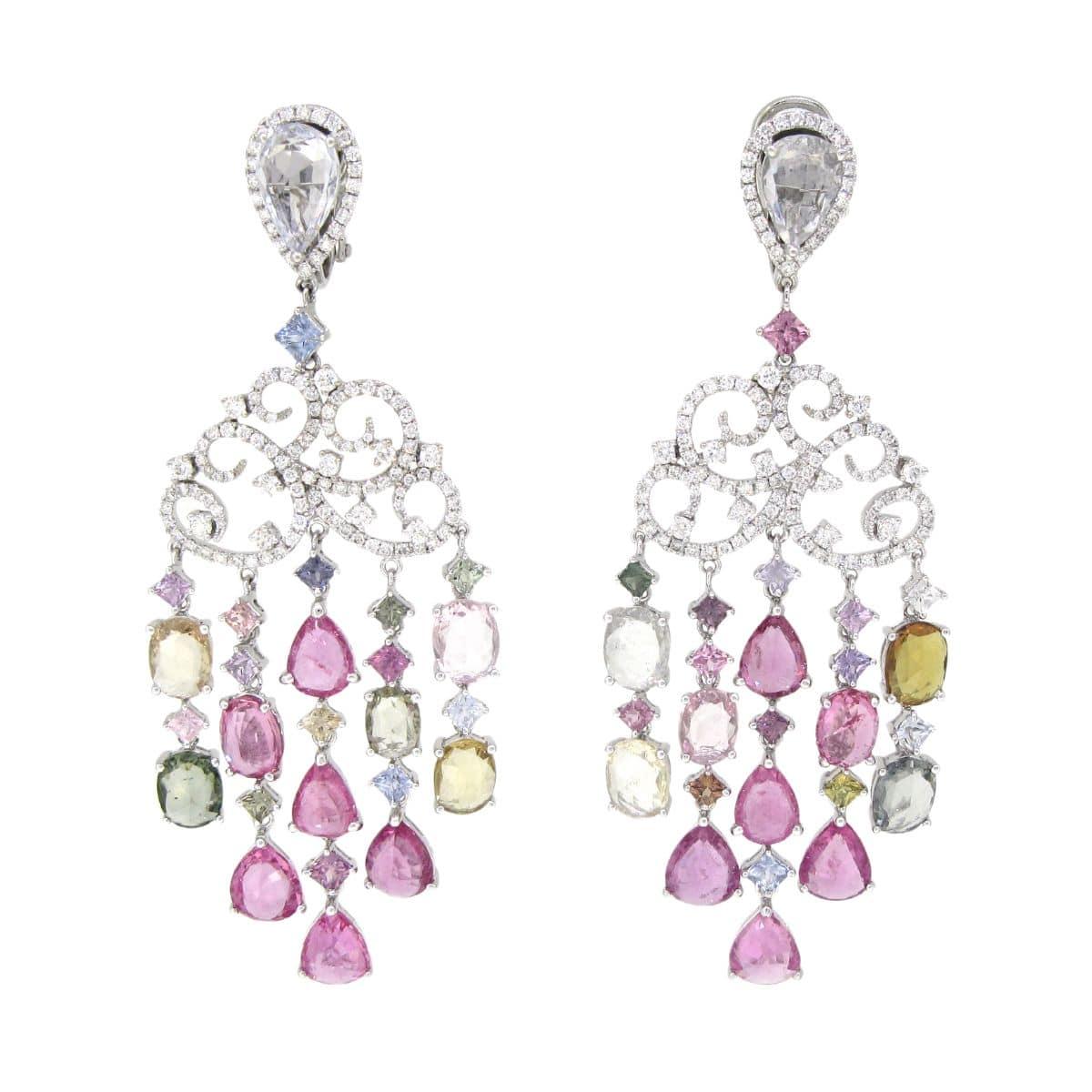 Diamond & Multicolored Sapphire Chandelier Earrings - K.S. Sze & Sons
