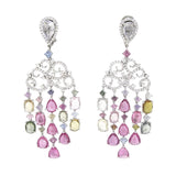 Diamond & Multicolored Sapphire Chandelier Earrings