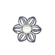 South Sea Pearl, Amethyst & Sapphire Floral Brooch - K.S. Sze & Sons