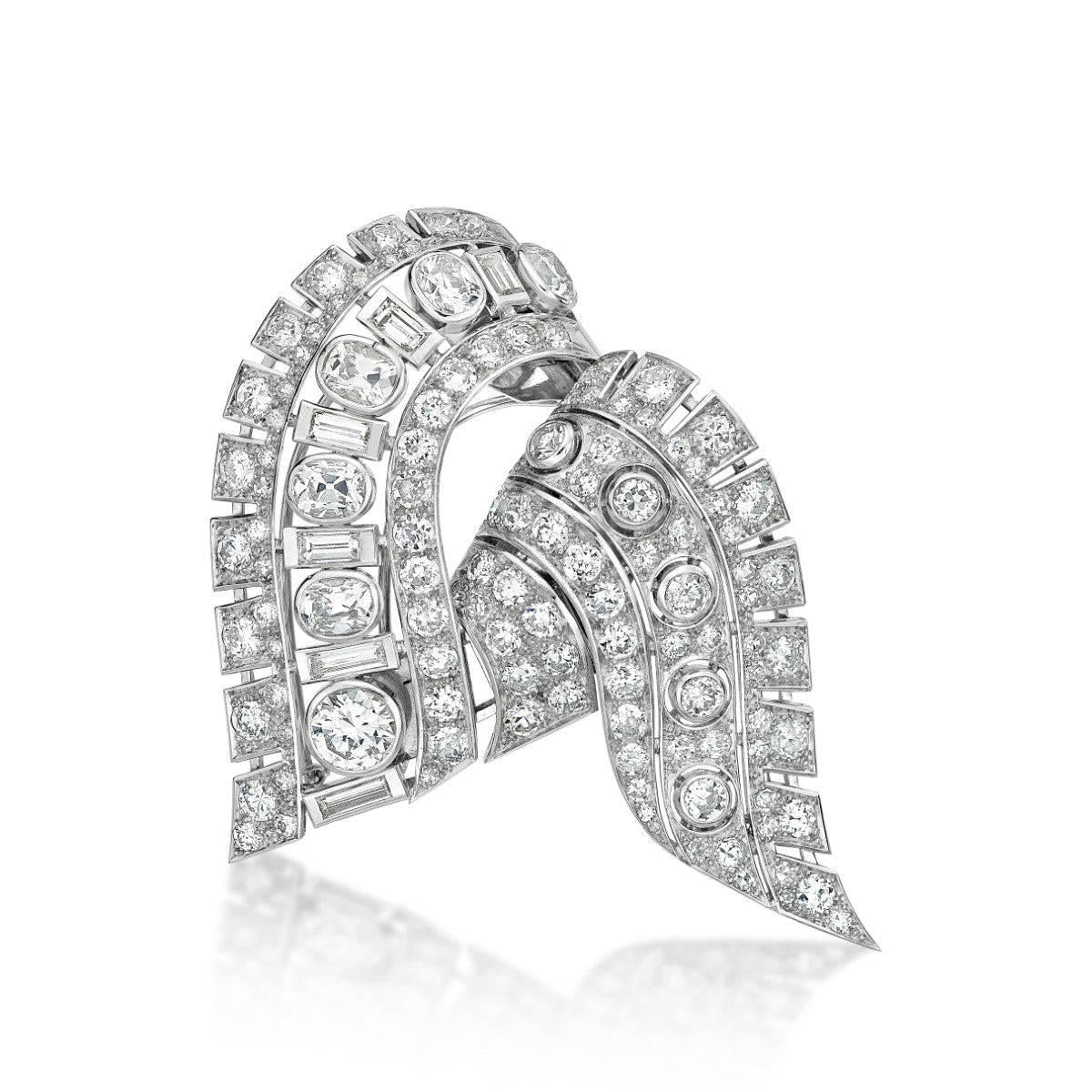 Rene Boivin Platinum Diamond Double Clip Brooch - K.S. Sze & Sons