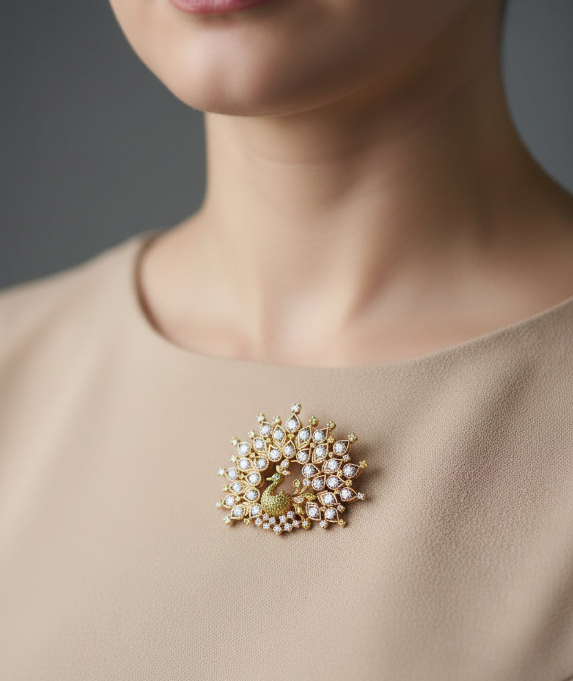 Pink & Yellow Diamond Peacock Brooch