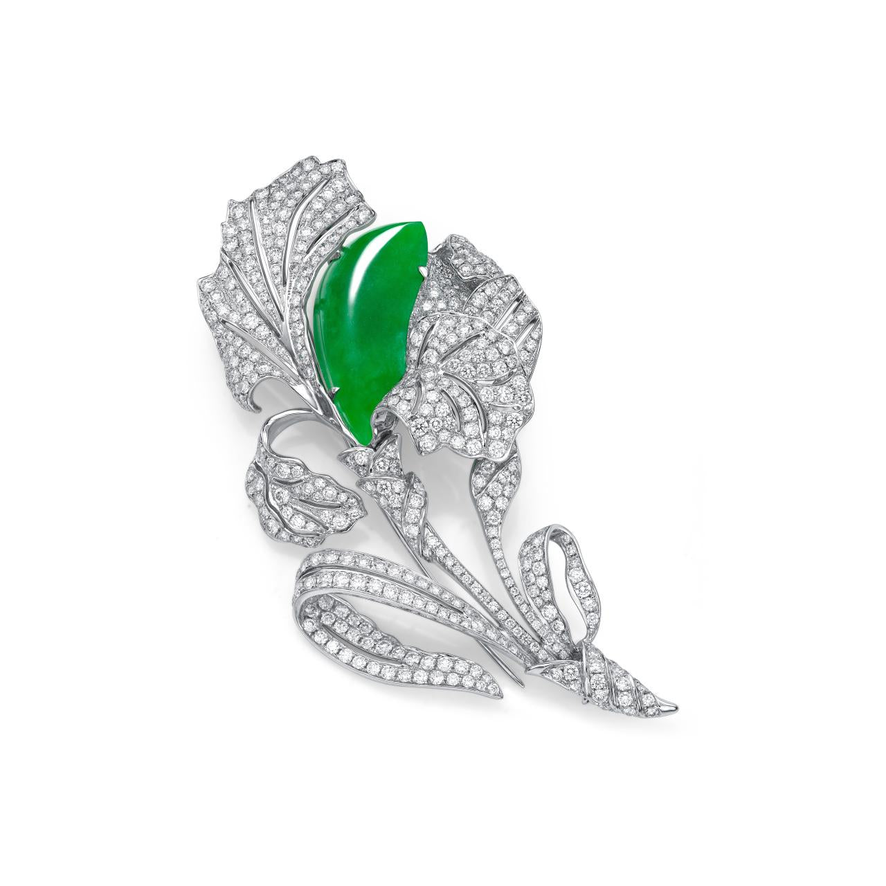 Verdant Splendor Jadite & Diamond Brooch  - K.S. Sze & Sons