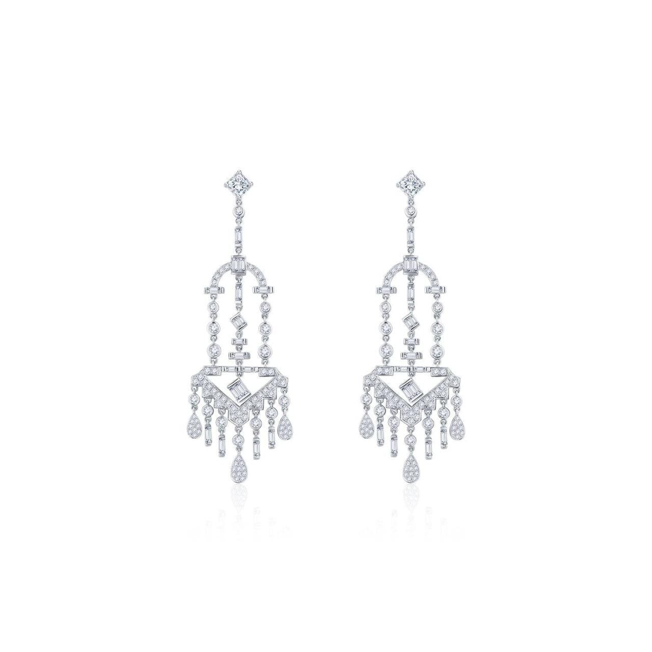 White Diamond Chandelier Earrings - K.S. Sze & Sons