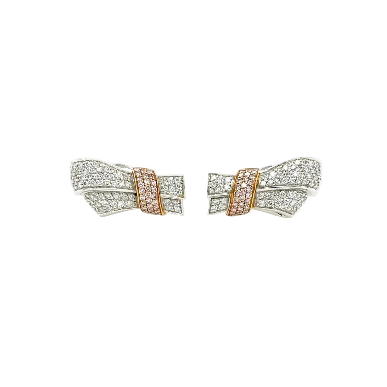 Pink & White Diamond Ribbon Earrings - K.S. Sze & Sons