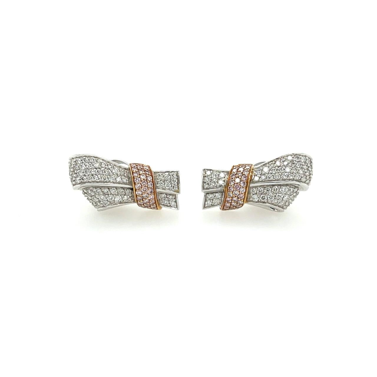 Pink & White Diamond Ribbon Earrings - K.S. Sze & Sons