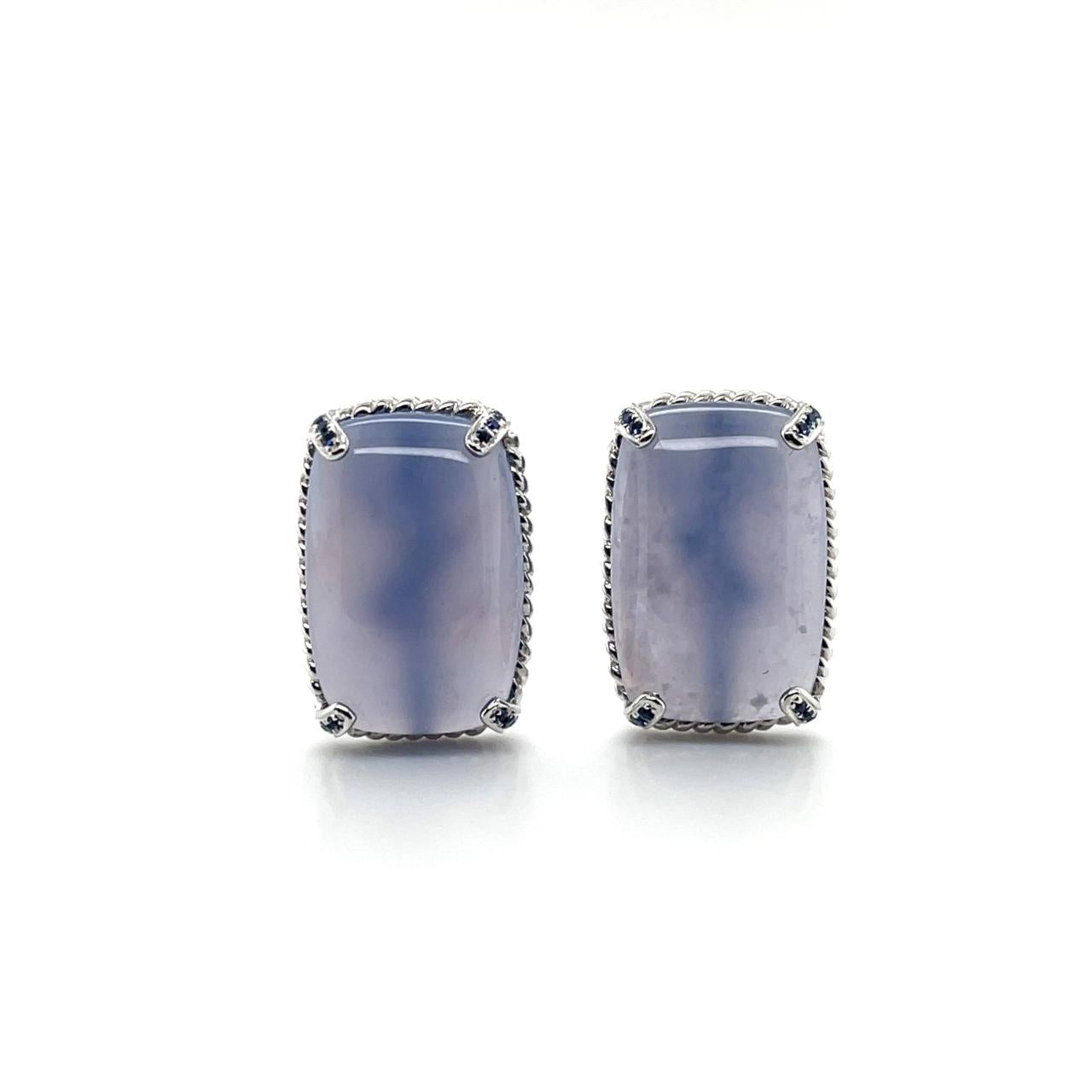Chalcedony & Sapphire Earrings - K.S. Sze & Sons
