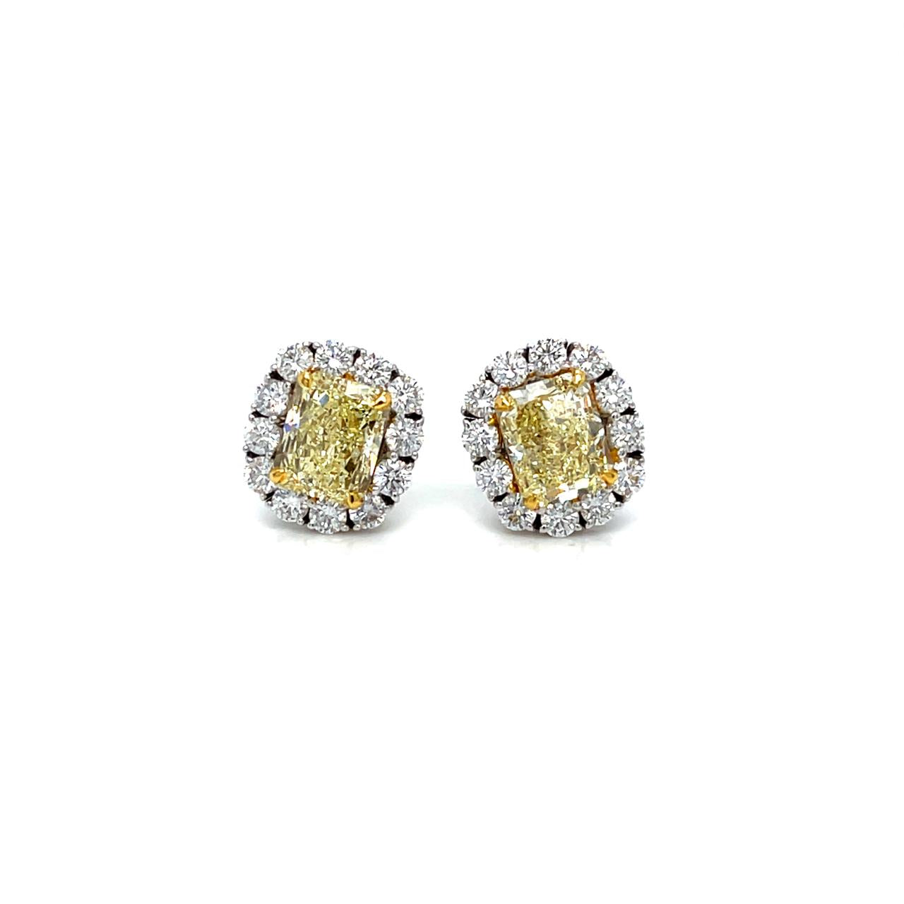 Rectangular Shaped Fancy Yellow Diamond Earrings (GIA Certificate) - K.S. Sze & Sons