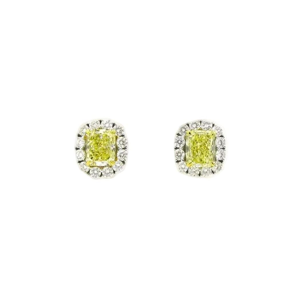 Rectangular Shaped Fancy Yellow Diamond Earrings (GIA Certificate)