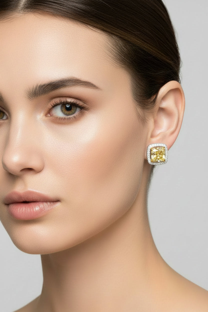 Cushion Shaped Fancy Yellow Diamond Earrings (GIA Certificate)