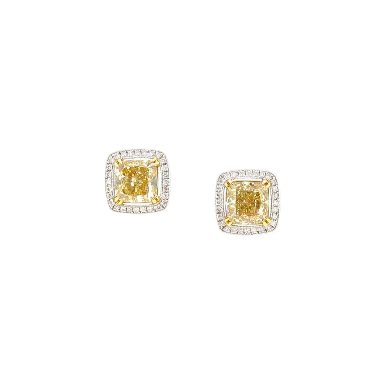 Cushion Shaped Fancy Yellow Diamond Earrings (GIA Certificate) - K.S. Sze & Sons