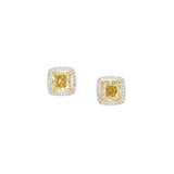 Cushion Shaped Fancy Yellow Diamond Earrings (GIA Certificate)