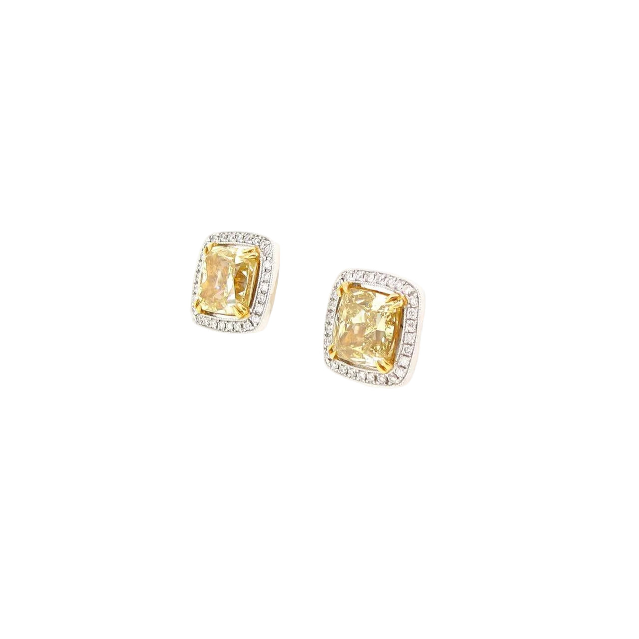 Cushion Shaped Fancy Yellow Diamond Earrings (GIA Certificate) - K.S. Sze & Sons