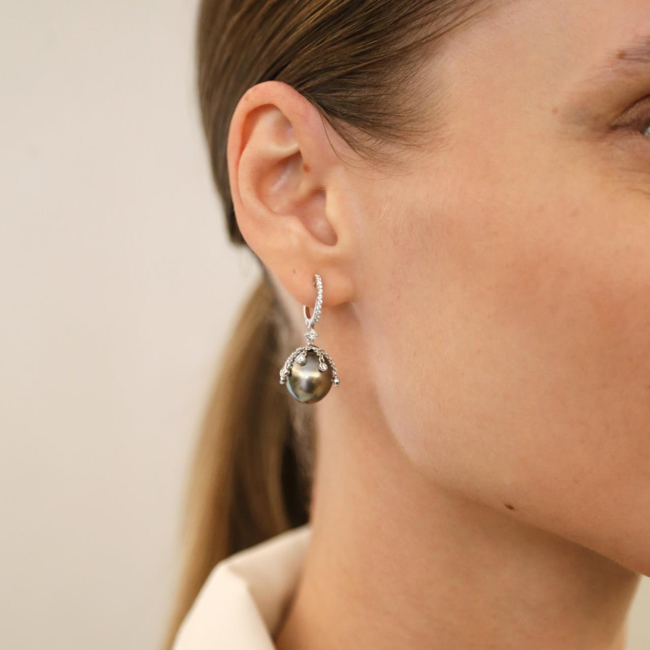 Tahitian South Sea Pearl & Diamond Earrings - K.S. Sze & Sons