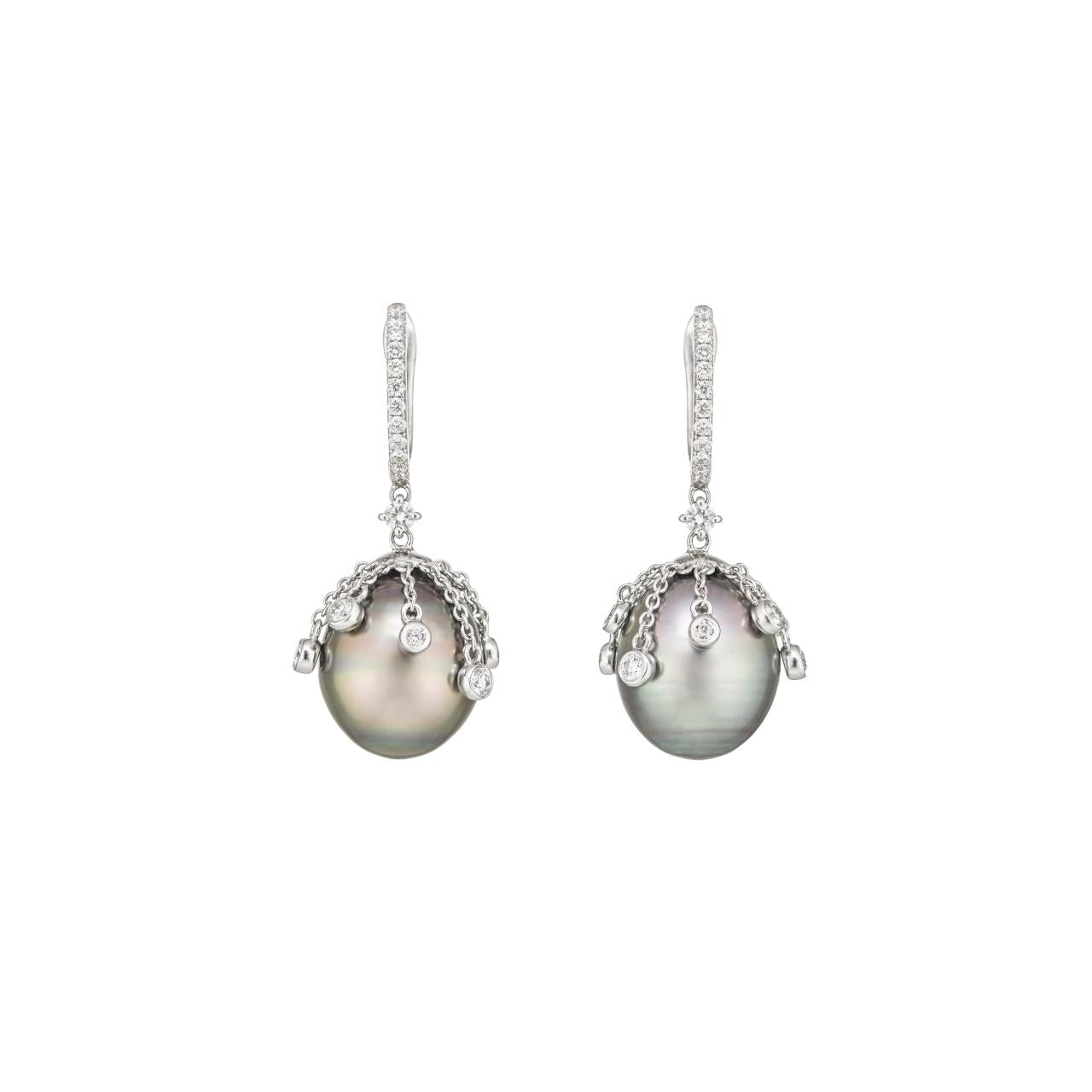 Tahitian South Sea Pearl & Diamond Earrings - K.S. Sze & Sons