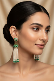 Green Garnet, Diamond & Pearl Tassel Earrings