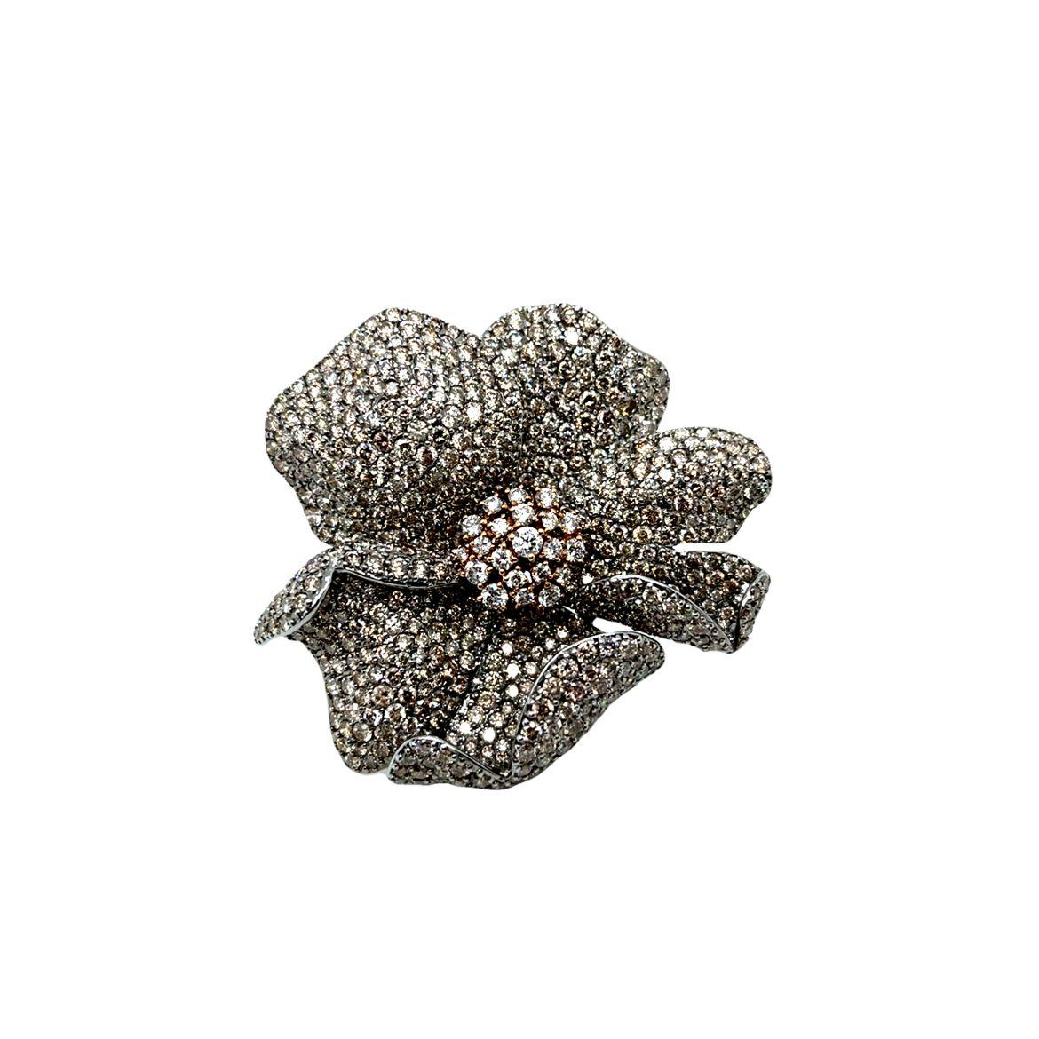 Brown & White Diamond Flower Brooch - K.S. Sze & Sons