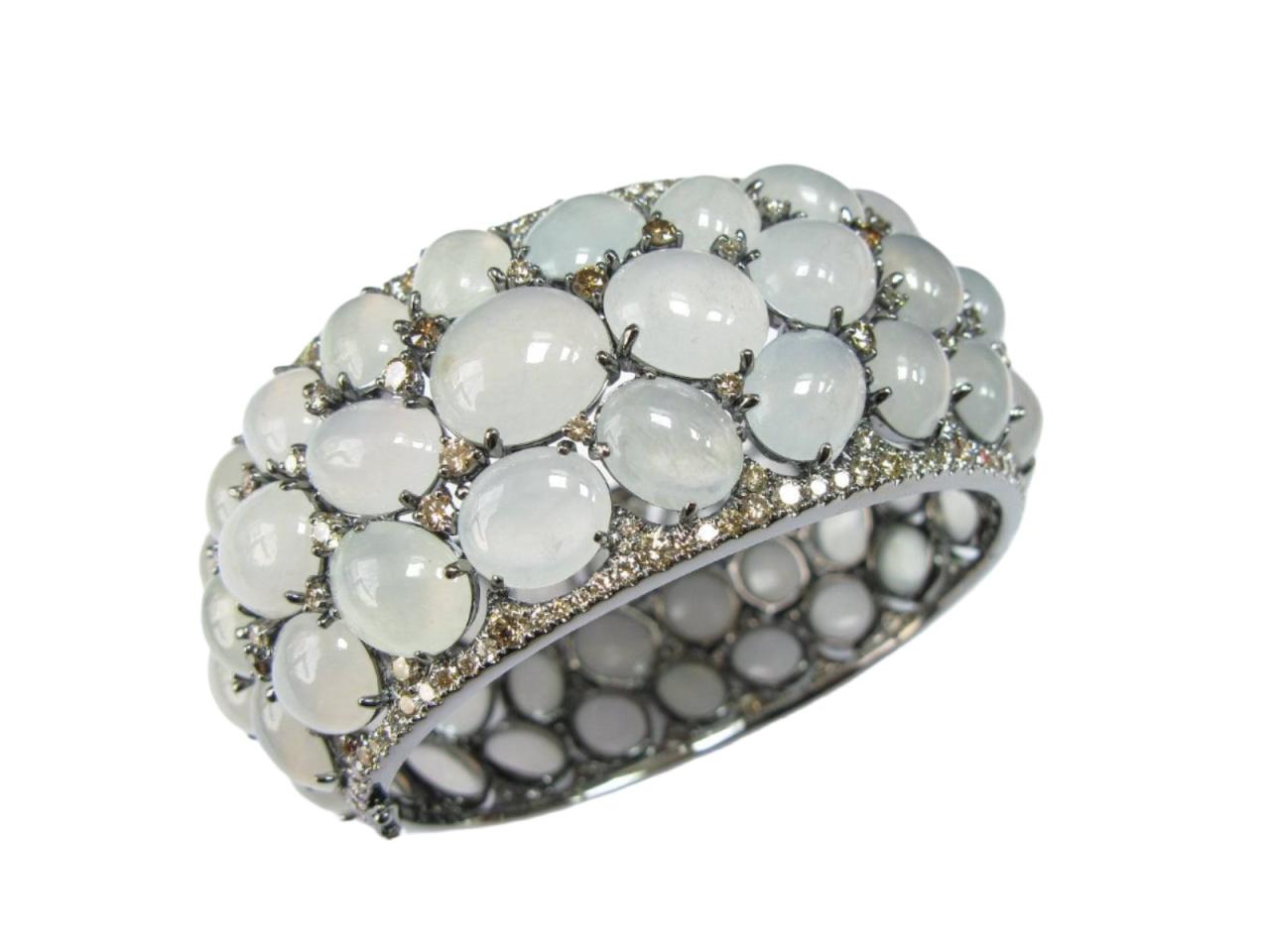 White Jade & Diamond Bangle - K.S. Sze & Sons