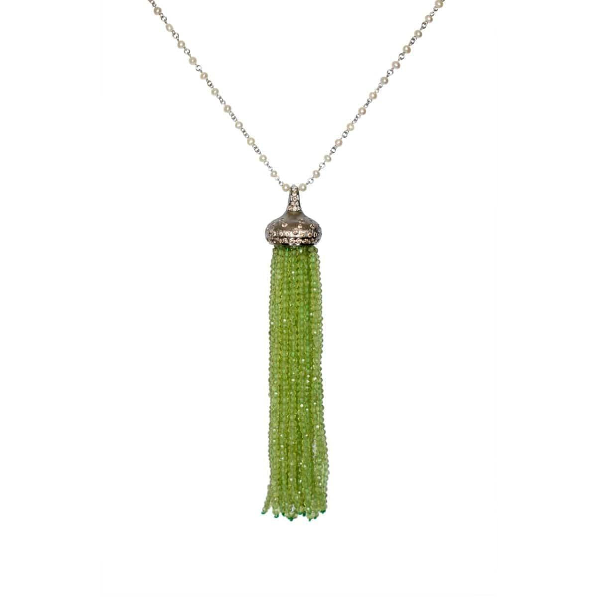 Diamond & Peridot Tassel Pendant - K.S. Sze & Sons