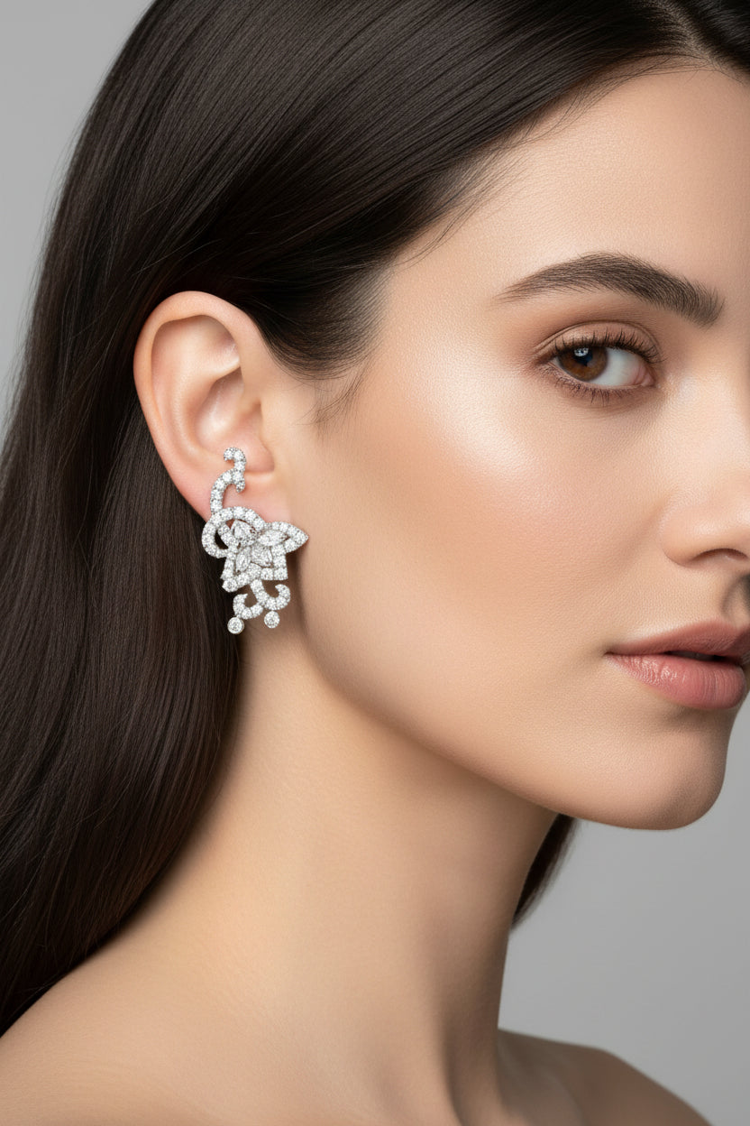 Floral Shaped Diamond Earrings