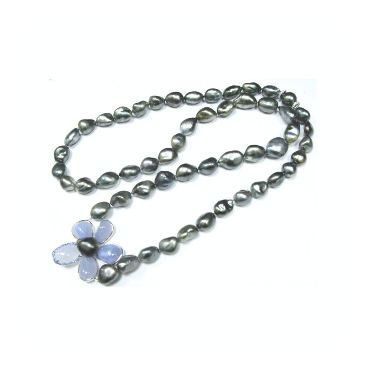 South Sea Pearl, Diamond, Chalcedony & Sapphire Necklace - K.S. Sze & Sons