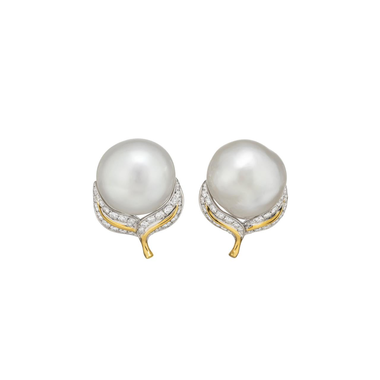 South Sea Pearl & Diamond Earrings - K.S. Sze & Sons
