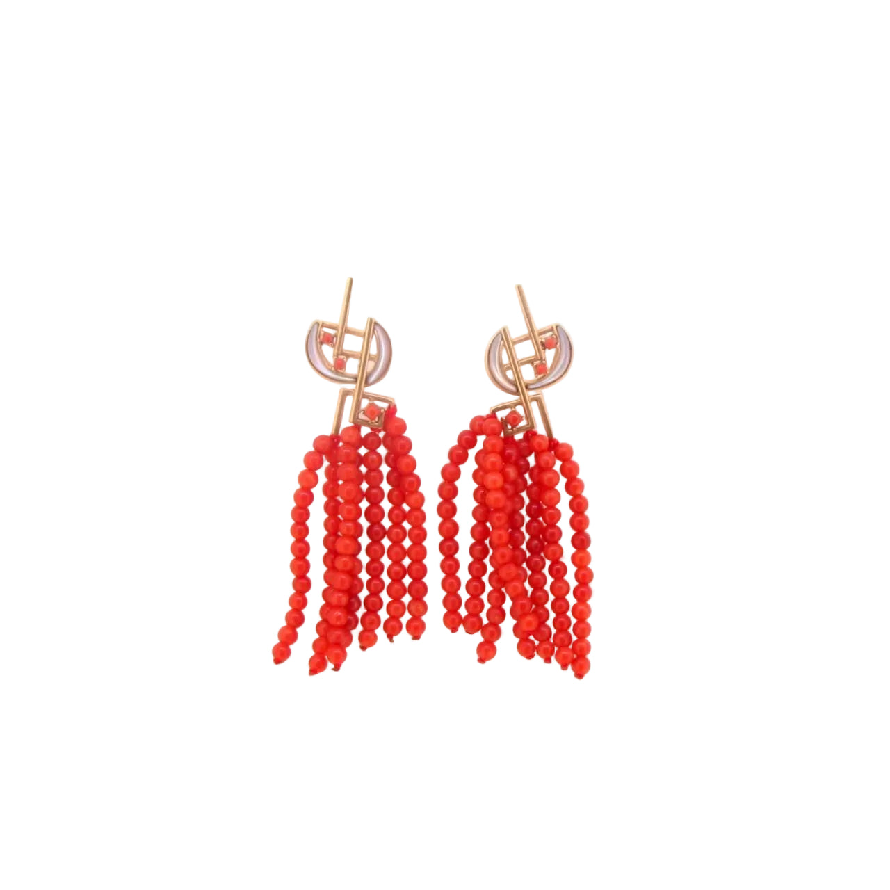 Coral & Mother of Pearl Drop Earrings - K.S. Sze & Sons