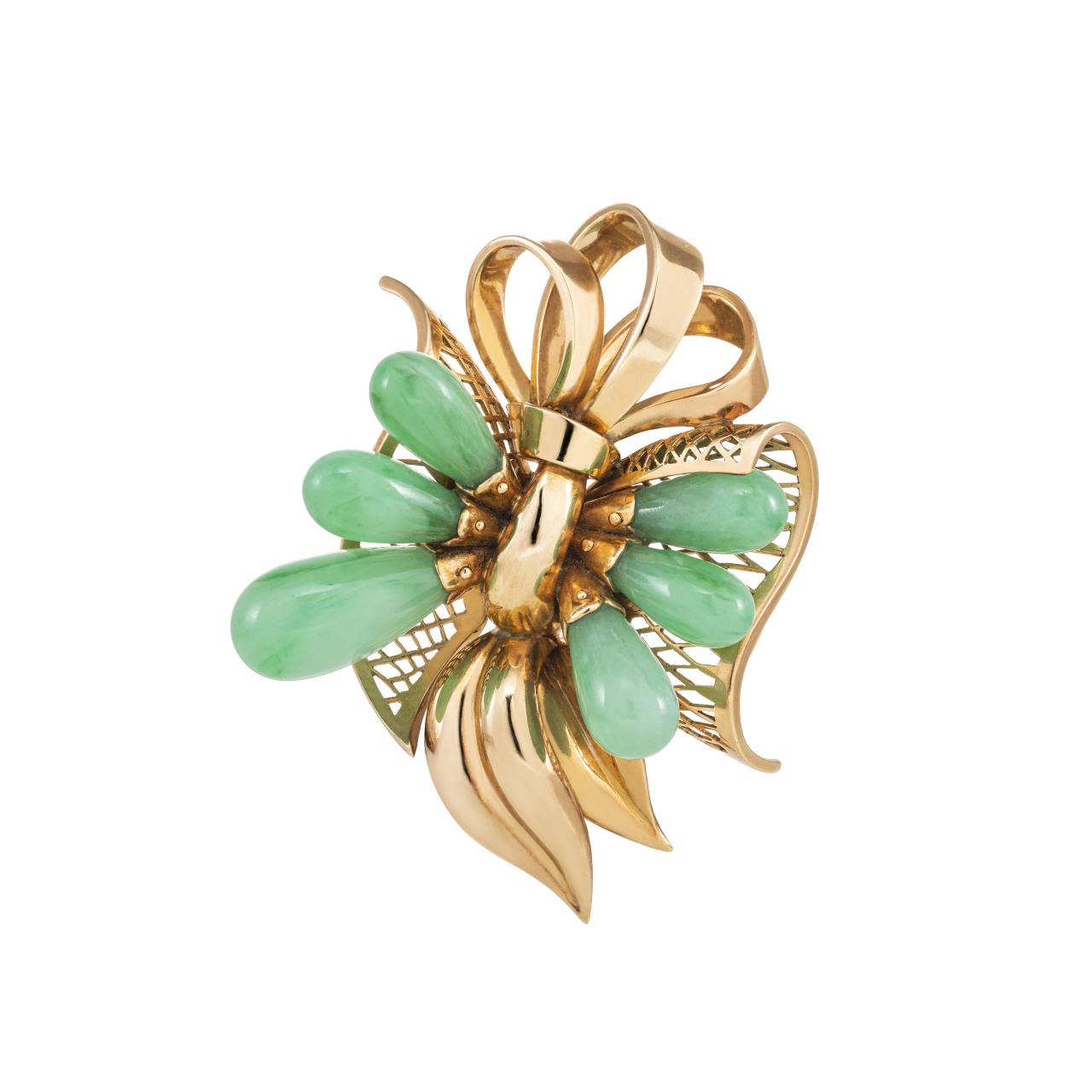 Natural Jadeite Drop Vintage Brooch - K.S. Sze & Sons