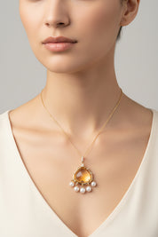 Citrine, Japanese Cultured Pearl & Diamond Pendant