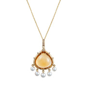Citrine, Japanese Cultured Pearl & Diamond Pendant - K.S. Sze & Sons