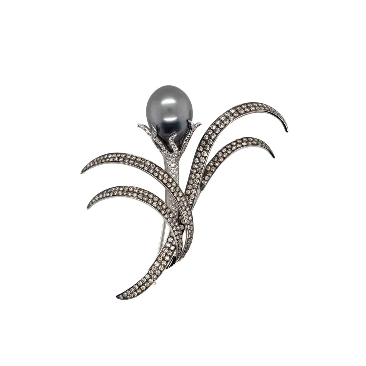Tahitian South Sea Pearl & Diamond Brooch - K.S. Sze & Sons