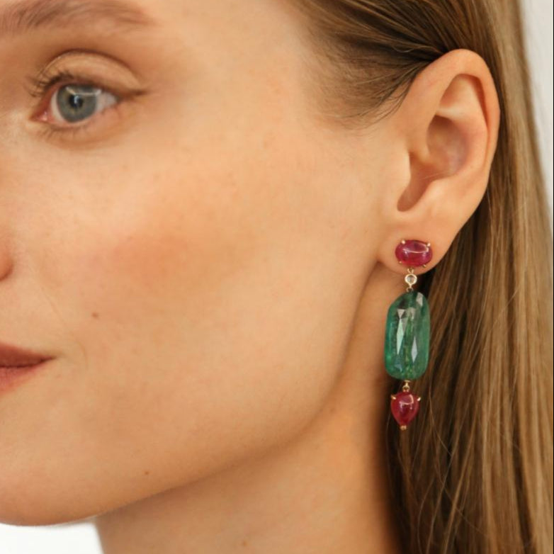 Ruby, Emerald & Diamond Earrings - K.S. Sze & Sons