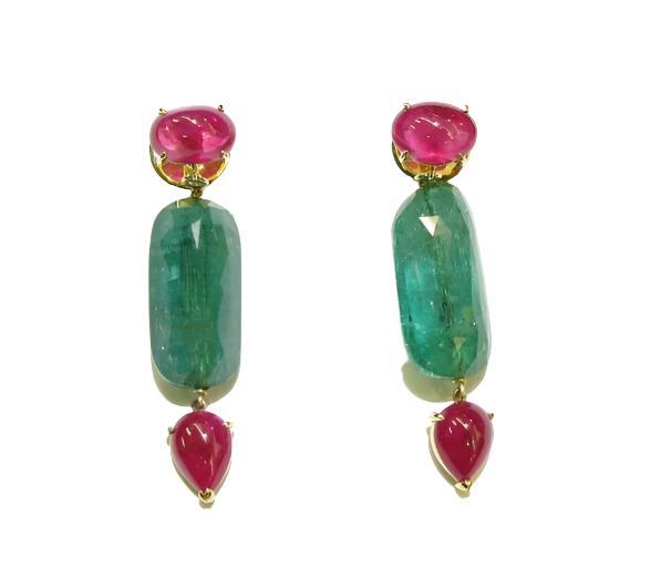 Ruby, Emerald & Diamond Earrings - K.S. Sze & Sons