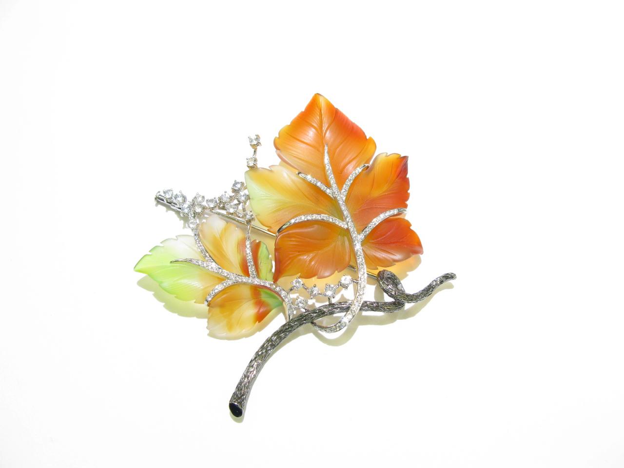 Agate & Diamond Leaf Brooch