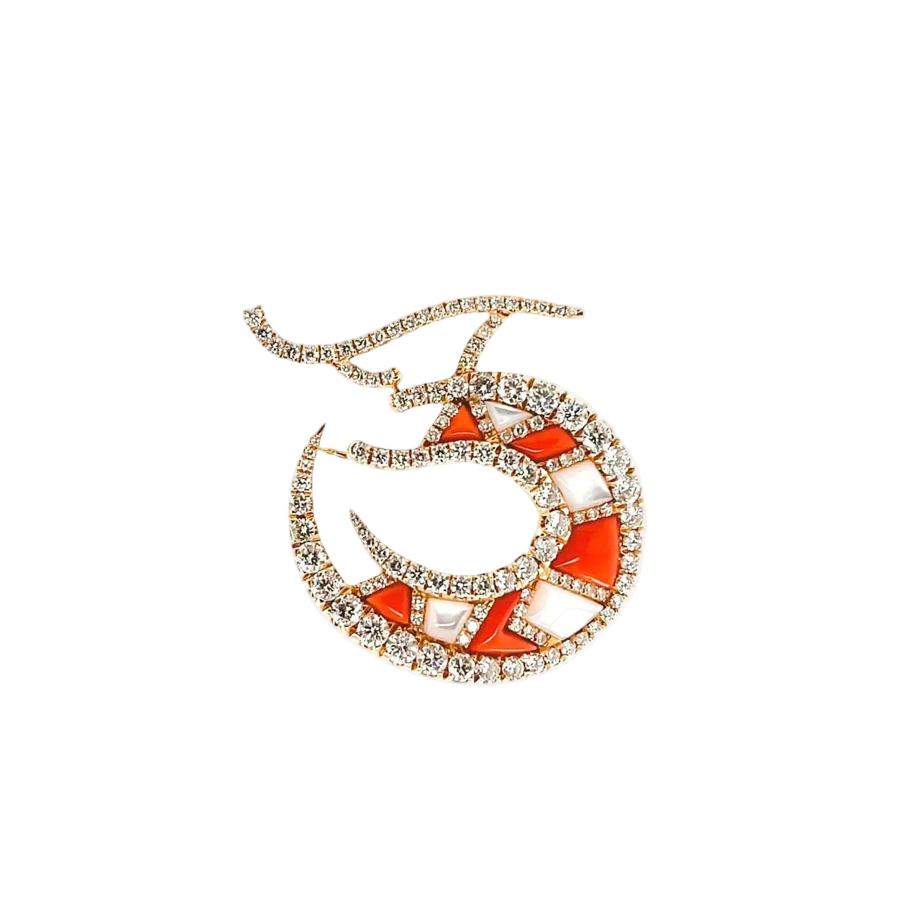 White Diamond, Coral & Mother of Pearl Brooch - K.S. Sze & Sons