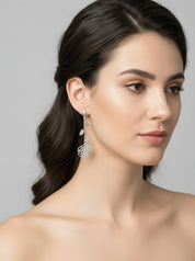 White Diamond Floral Drop Earrings