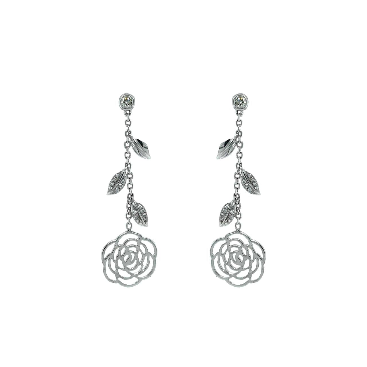 White Diamond Floral Drop Earrings - K.S. Sze & Sons