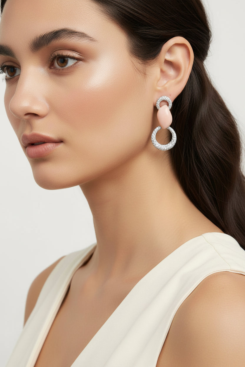Coral & White Diamond Earrings