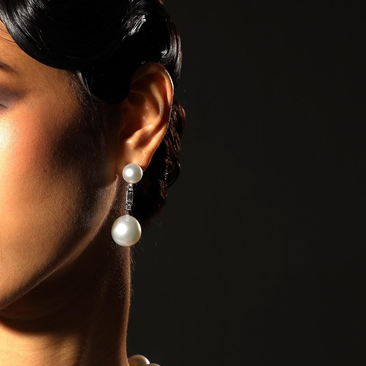 Grand Twin White South Sea Pearl Drop Earrings - K.S. Sze & Sons