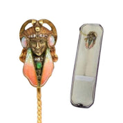 French Art Nouveau Egyptian Revival Enamel Stick Pin - K.S. Sze & Sons