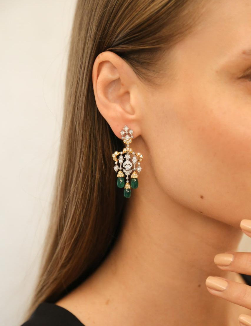 Emerald Drops & Diamond Earrings - K.S. Sze & Sons