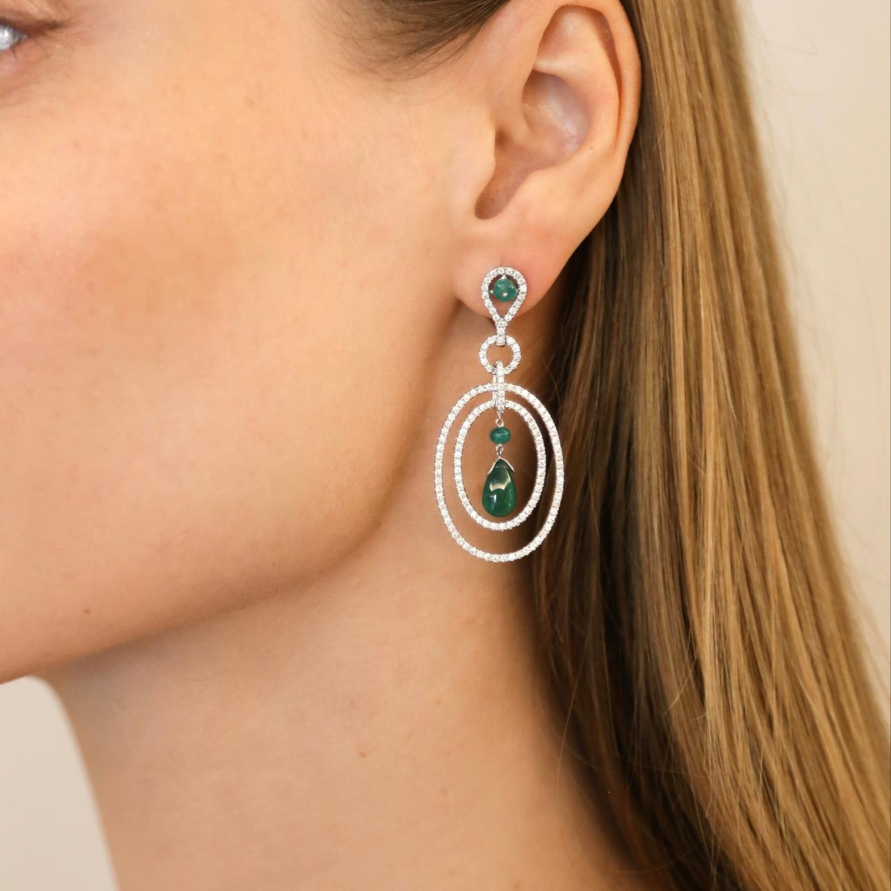 Emerald & Diamond Dangling Earrings - K.S. Sze & Sons