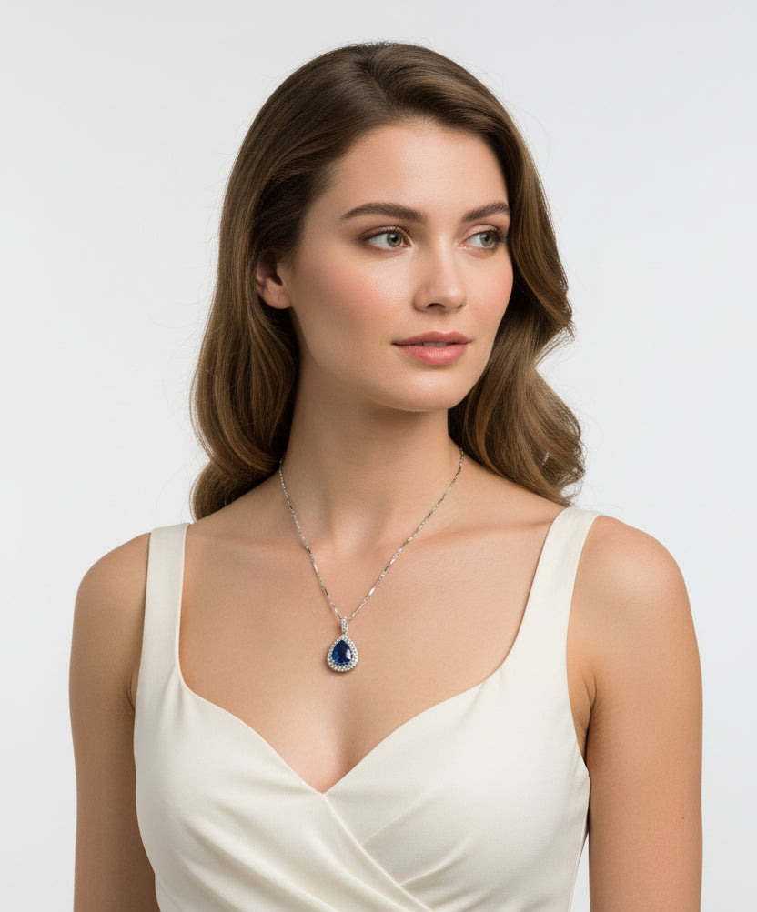 Pear-Shaped Royal Blue Sapphire & Diamond Pendant (GRS Certificate)