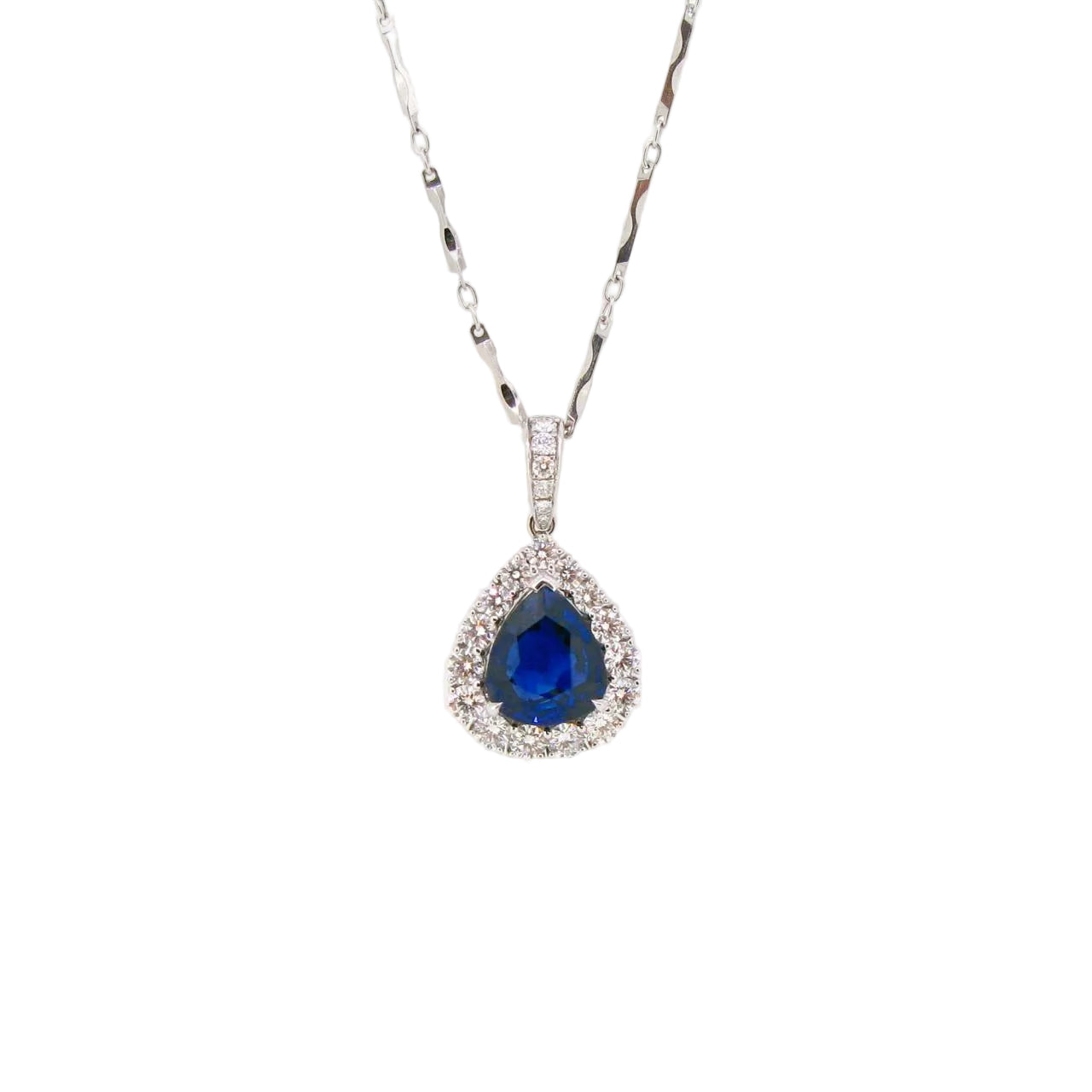 Pear-Shaped Royal Blue Sapphire & Diamond Pendant (GRS Certificate) - K.S. Sze & Sons